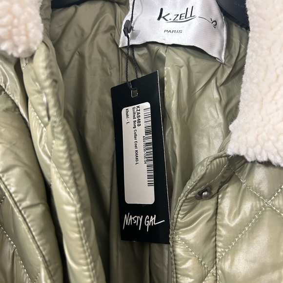 Nasty Gal quilted borg collar coat khaki nwt - Picture 2 of 4